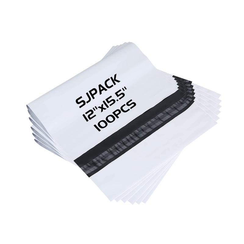 SJPACK 2.5 Mil 12x15.5-inch Poly Mailers Envelopes Bags, White Shipping Bags (100 Bags) - Image 1
